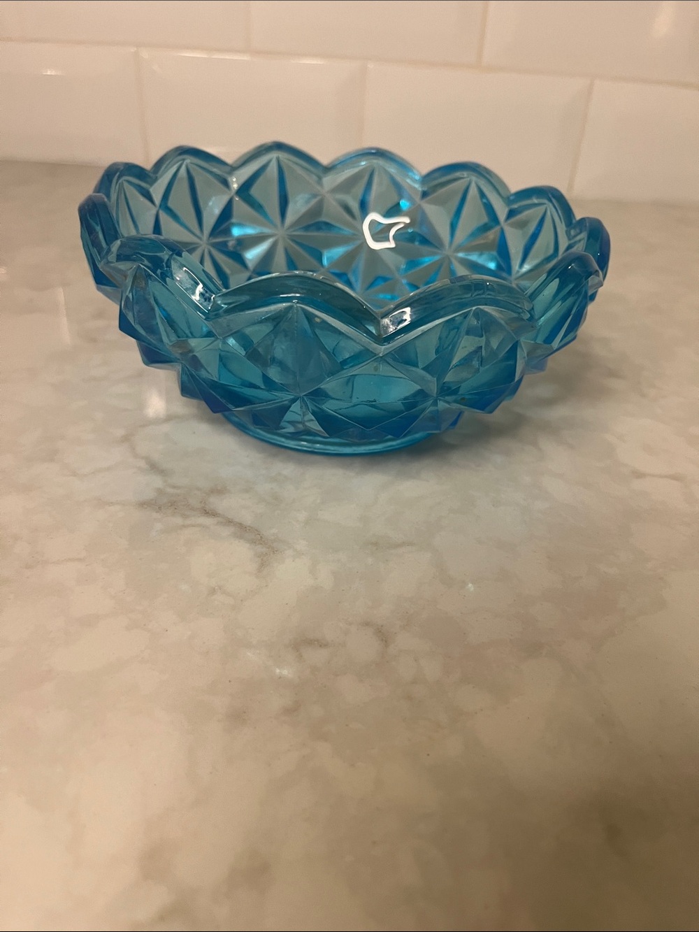 Vintage Indiana Glass  Monticello aqua blue scalloped edged pressed glass bowl